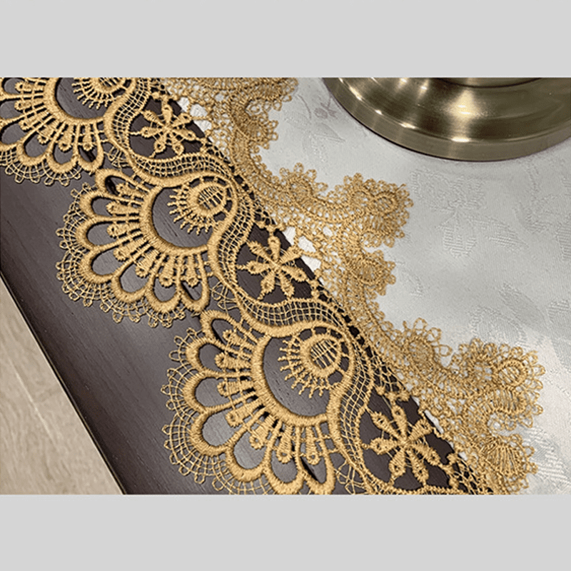American Style Table Runner -  Lace Embroidered Rectangular Cover for Coffee Table, TV Stand & Dresser, Dustproof European Linen Tablecloth