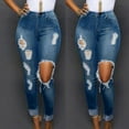 thumbnail image 2 of Idoravan High Waisted Jeans for Women Ripped Women Button Pocket Hole High Waist Elastic Denim Pants Skinny Slim Casual Jeans, 2 of 8