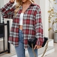 thumbnail image 4 of SHTXOZHI Women Plaid Shirts Long Sleeve Button Down Fall Casual Jacket Color Block Trendy Tops, 4 of 5