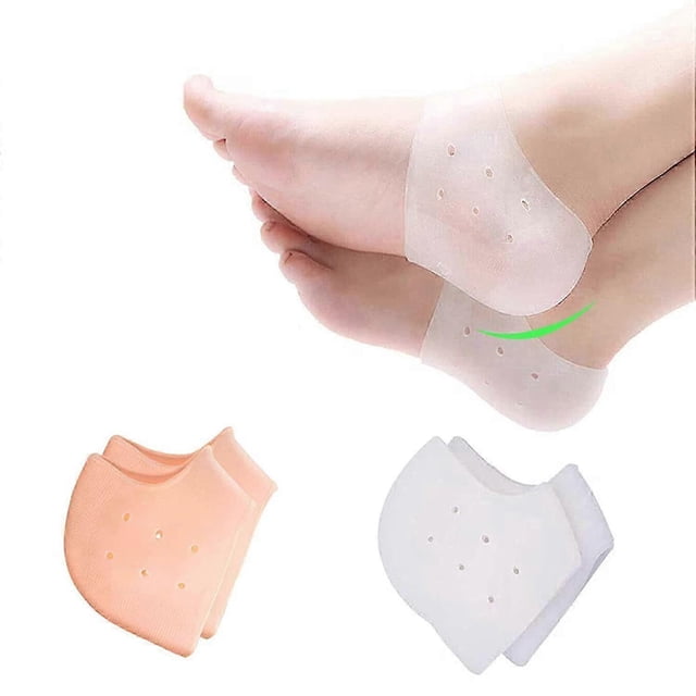 Protector de talón, soporte de talón, almohadillas de silicona para el talón, taloneras de gel (4 piezas), para fascitis plantar, ampollas, pie agrietado, alivio de espolón óseo, talón agrietado R