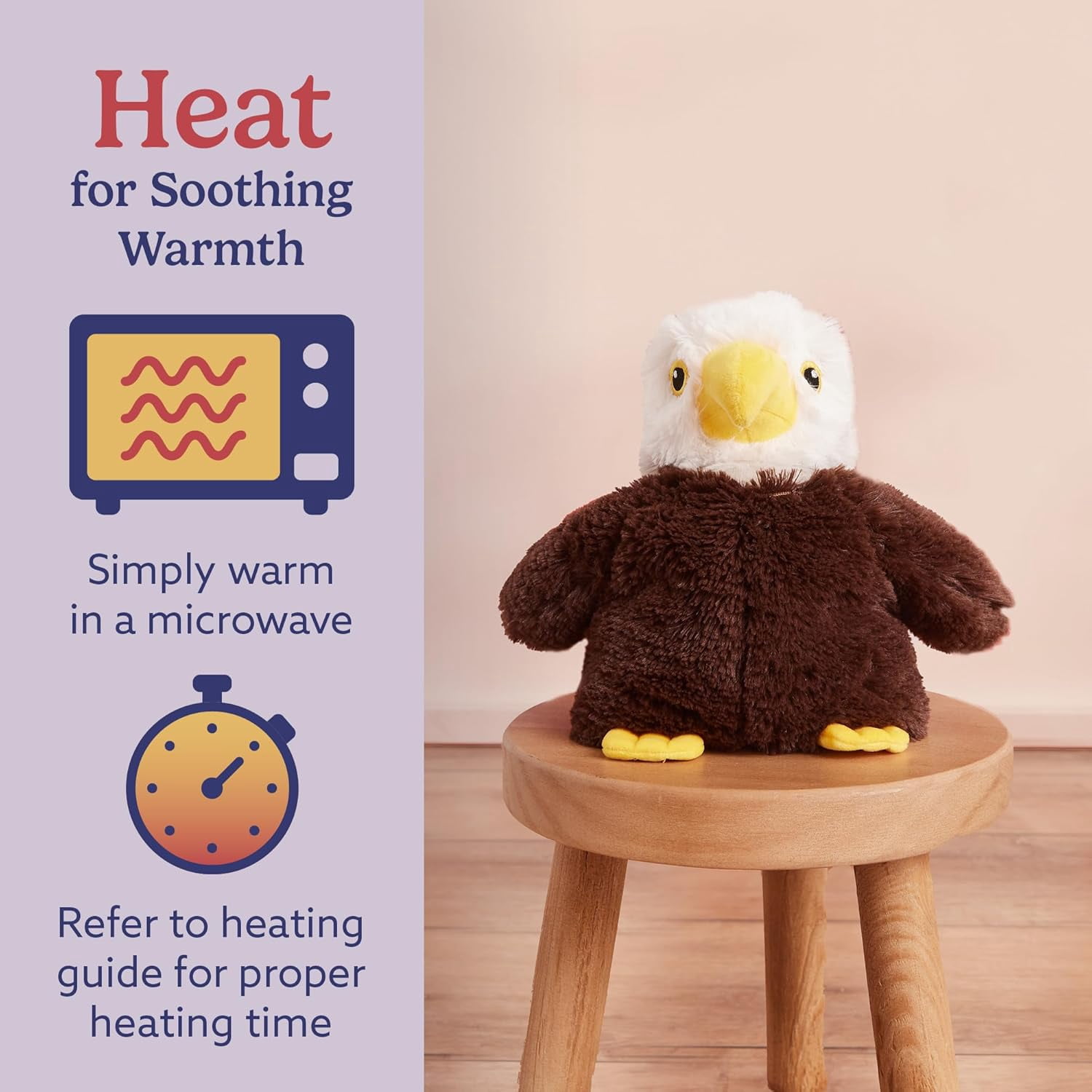 warmies 13” Eagle Stuffed Animal, Microwavable Heated Plushies and Weighted Soft Plush Toys