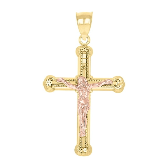 10kt Real Gold Two-Tone Unisex Cross Crucifix Religious Charm Pendant
