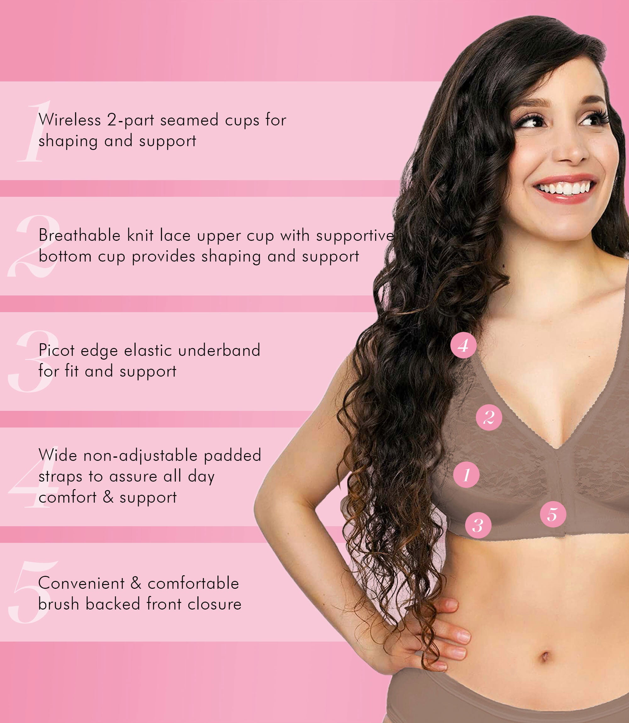 Exquisite Form 5100565 Fully® Lace Wireless Back & Posture Support Bra with Front Closure