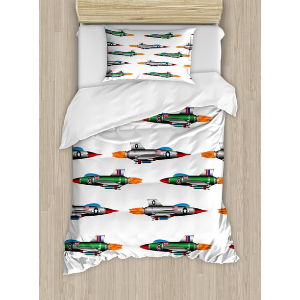 Airplane Duvet Cover Set, JetPlanes Aviation Attack Modern Technology