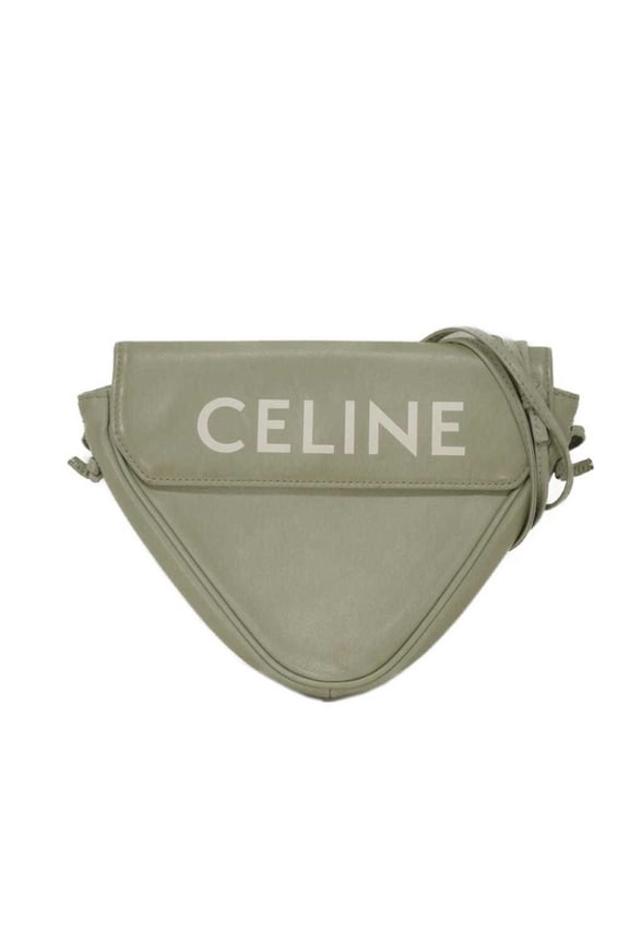 Pre-Owned Celine Logo Print Triangle Shoulder Bag, Smooth Calfskin Crossbody Pochette, Pale...