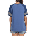 thumbnail image 4 of FIUFY Summer Short Sleeve Tops for Woman Color Block Casual Striped Crew Neck Tunic Tops Blue, 4 of 5