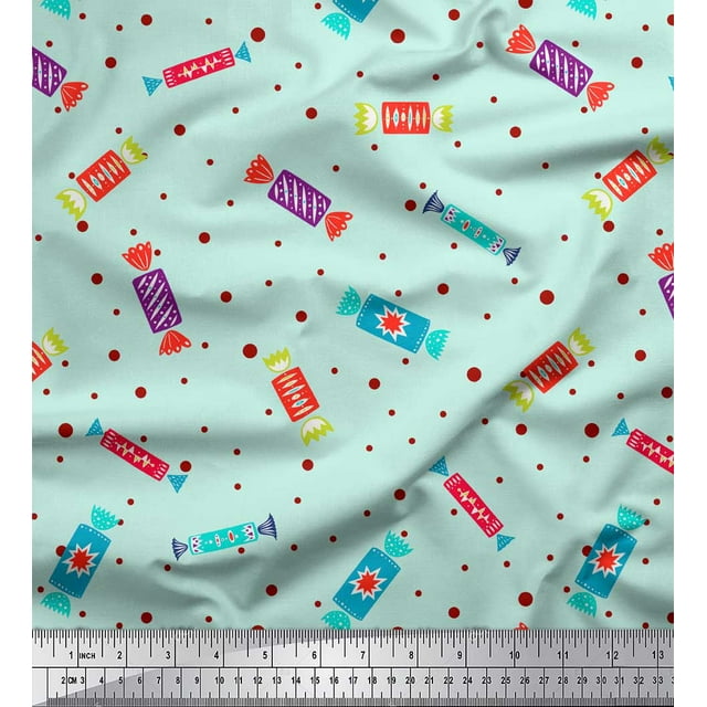 Soimoi Green Cotton Poplin Fabric Semi Circle Geometric Print Fabric by the Yard 56 Inch Wide