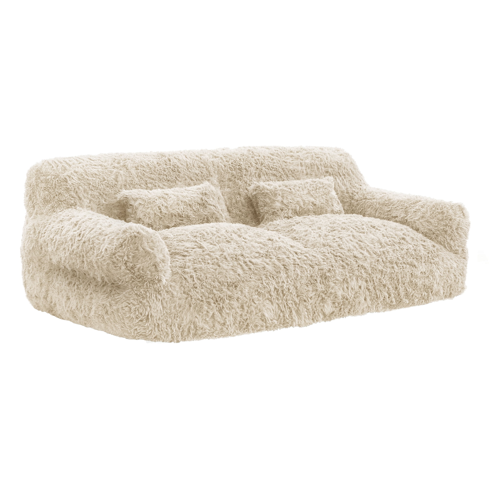Spruce & Spring Ultra-Plush Fleece Lazy Sofa with Pillow & Blanket, Cozy Bean Bag Loveseat for Living Room & Bedroom, Sand