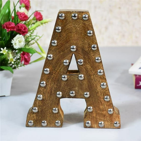 A Alphabet Handmade Letter Block Eco-Friendly Wall Decor, Natural with Metal Ribbets