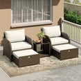 thumbnail image 1 of 5 Piece Patio Rattan Conversation Set, Outdoor Wicker Furniture Set with Tempered Glass Coffee Table, Rattan Chairs with Ottomans & Thick Soft Cushions for Garden Backyard Porch, Beige, 1 of 8