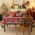 thumbnail image 3 of Christmas Rectangle Tablecloth 60 x 102 Inch, Winter Red Poinsettia and Holly Washable Table Cloth, Xmas Lines Design Table Cover for Dining, Party, Holiday Decor - Red, 3 of 5