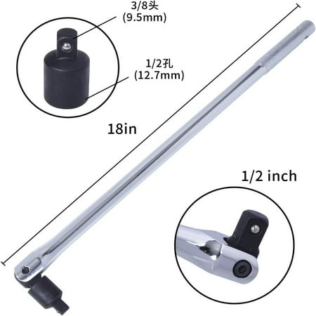 

Durable Heavy-Duty Rotatable Handle All-In-One Breaker Bar Set for 1/2 and 3/8 Drive Extending 180 Degrees Removes Rusted Stubborn and Stuck Nuts and Bolts Includes Adapter and 5-Inc