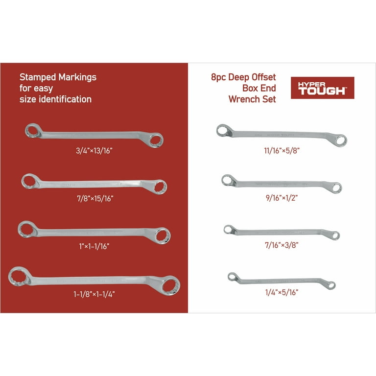 Hyper Tough 8-Piece SAE Deep Offset Ring Wrench Set