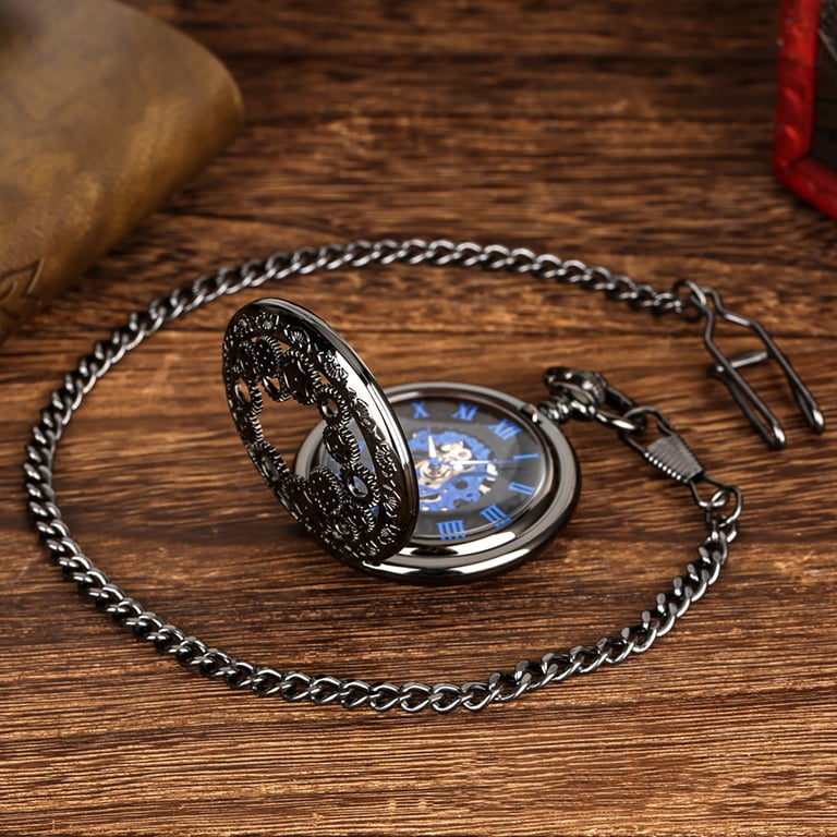 JIAHAOO Splash Resistant Pocket Watch Black Metal Case Roman 