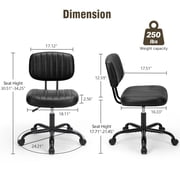 MCQ Armless Office Desk Chair with Comfy Lumbar Support, Adjustable Height Rolling Swivel Computer Task Chair, Black