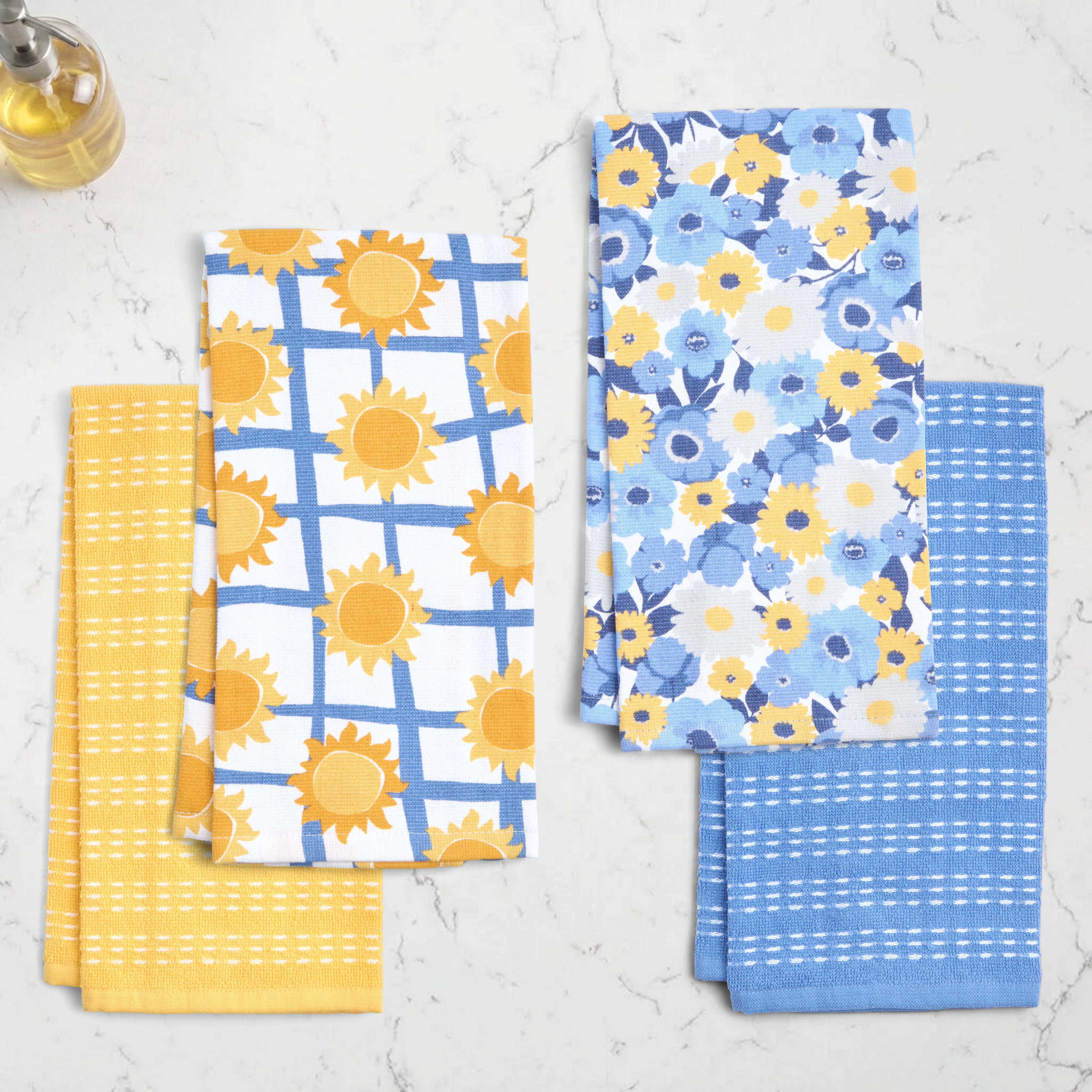 RITZ 100% Cotton Summer Kitchen Towels, Set of 4, Field Le Soleil Dish Towels Set