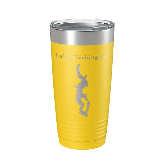 Lake Washington Map Tumbler Travel Mug Insulated Laser Engraved Coffee Cup Seattle Bellevue Washington 20 oz Yellow