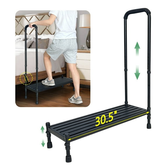 Heavy Duty Bed Step Stool with Handle for High Beds, Elderly Medical Bedside Step Stool, Wide Foot Stool for Cars, Trucks, SUVs, Safety Metal Step Stool for Handicap