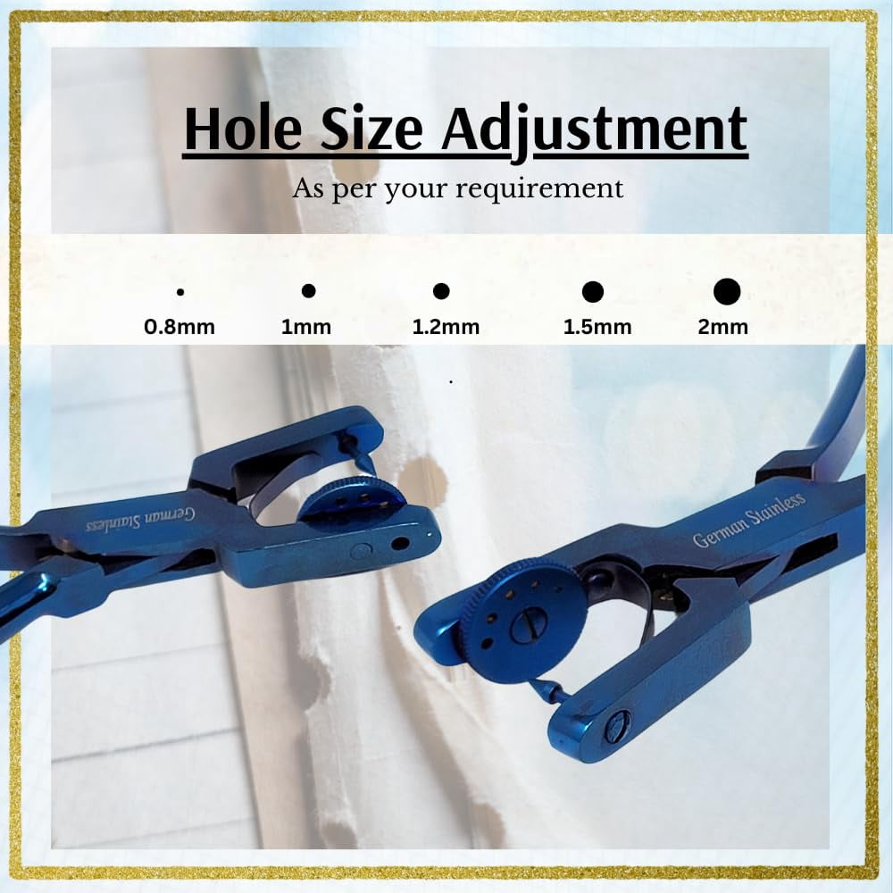 Leather Punch Tool Pliers, 6.5" Handheld Leather Hole Punch Tool with 5 Sizes Rotating Head, DIY Leather Art Craft Hole Punch Stitching Hand Pliers for Belts Straps Saddles Shoes - Blue