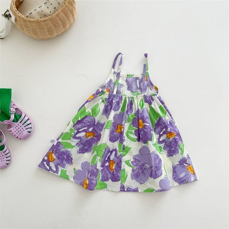 

dmqupv White Flower Girl Dress Girls Tie Dye Dress Clothes Kids Short Sleeve School Twirly Skater Dress Size 5-12 Years Purple 18-24 Months