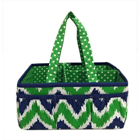 Bacati - Nursery Storage Caddy Mix N Match Ikat Chevron/Dots Navy/Green