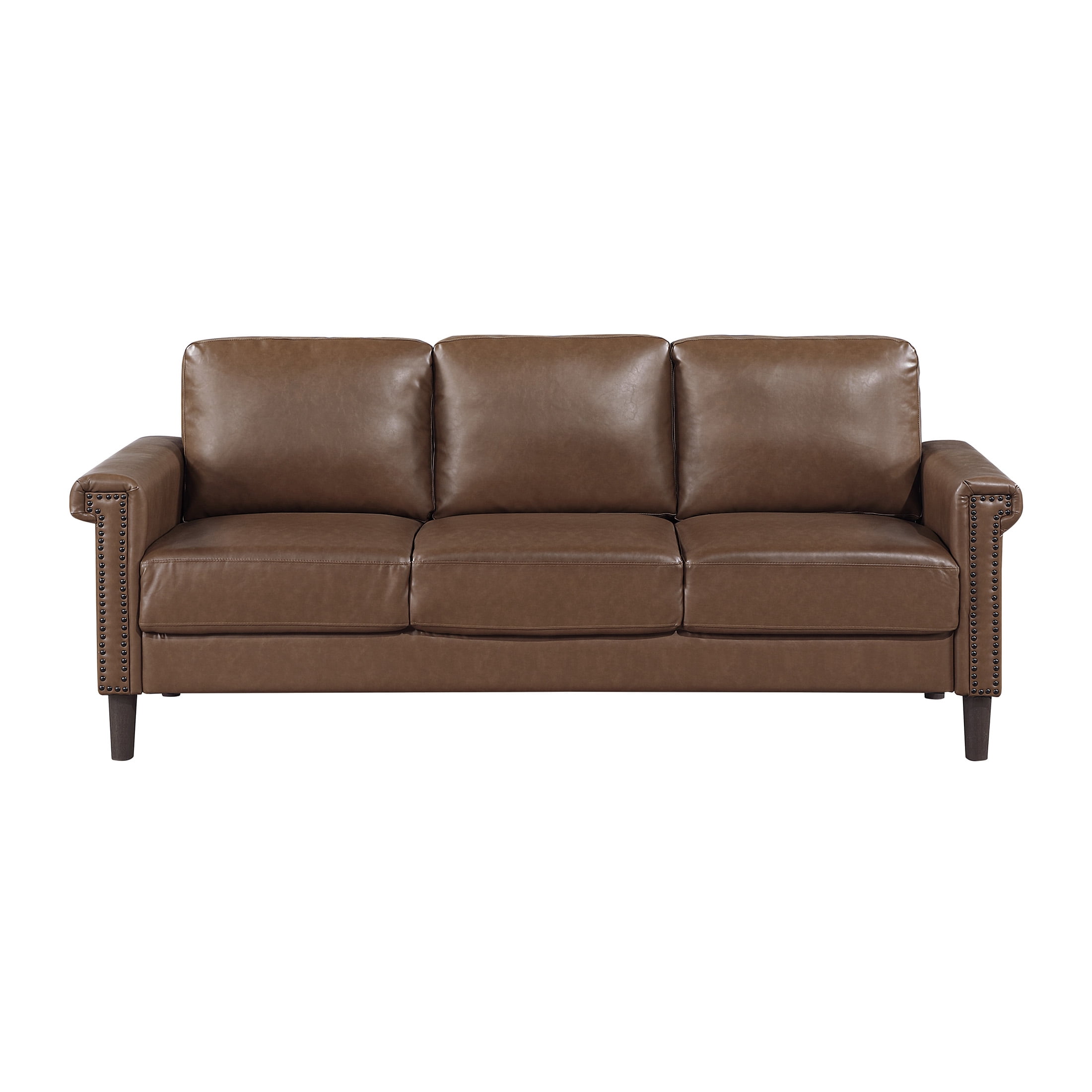 OakvillePark Hartwell Faux Leather Sofa with Nailhead Trim, Chocolate