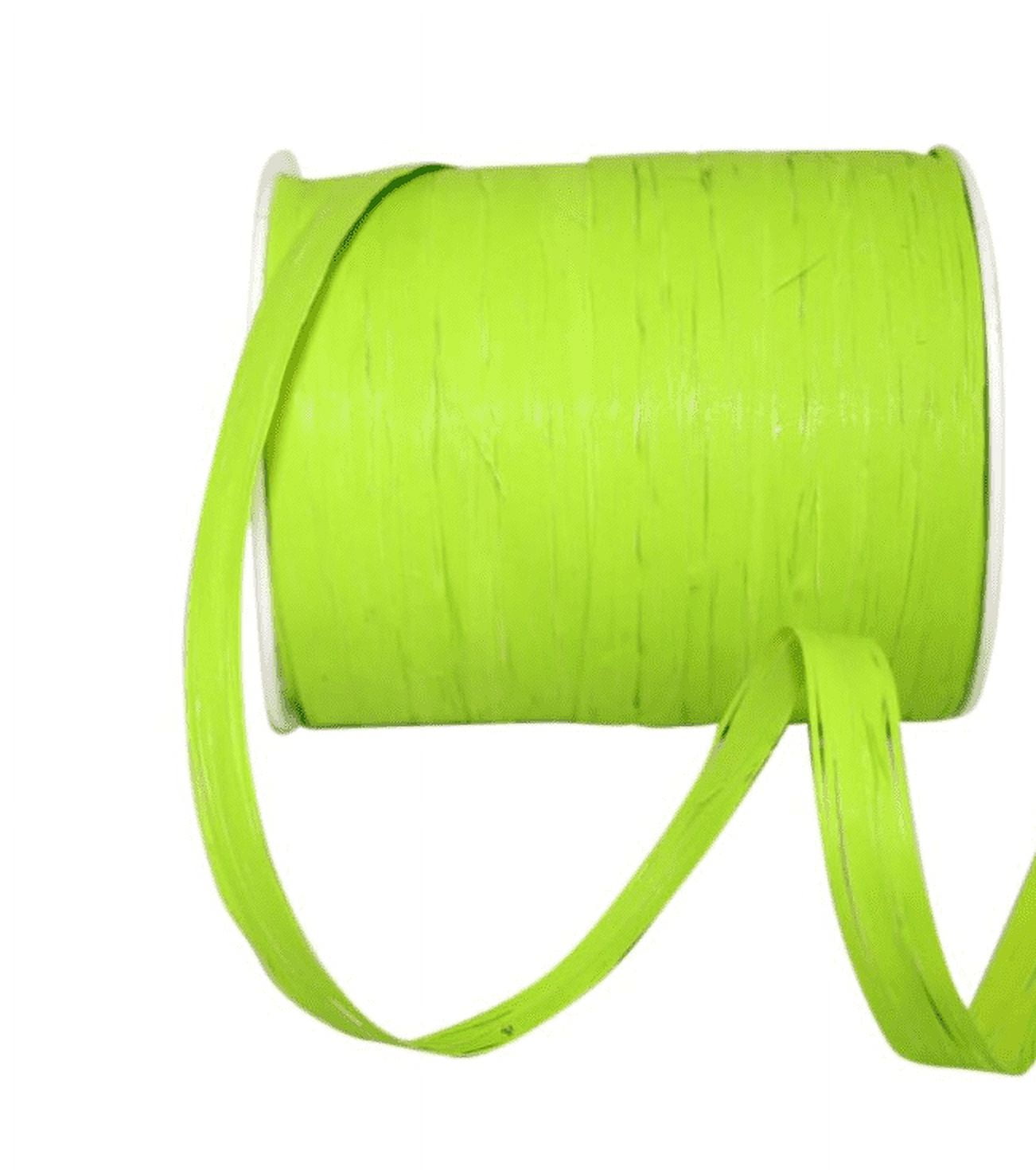 JAM Paper Plastic Raffia Ribbon, Lime, 3/8 in x 100 yd, 1/Pack