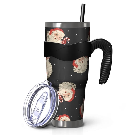 40oz Tumbler,Black Christmas Santa Pattern Insulated Tumblers with Removable Handle,Stainless Steel Double Vacuum Coffee Tumbler Cup with Straw for Home,Office,Travel,Party