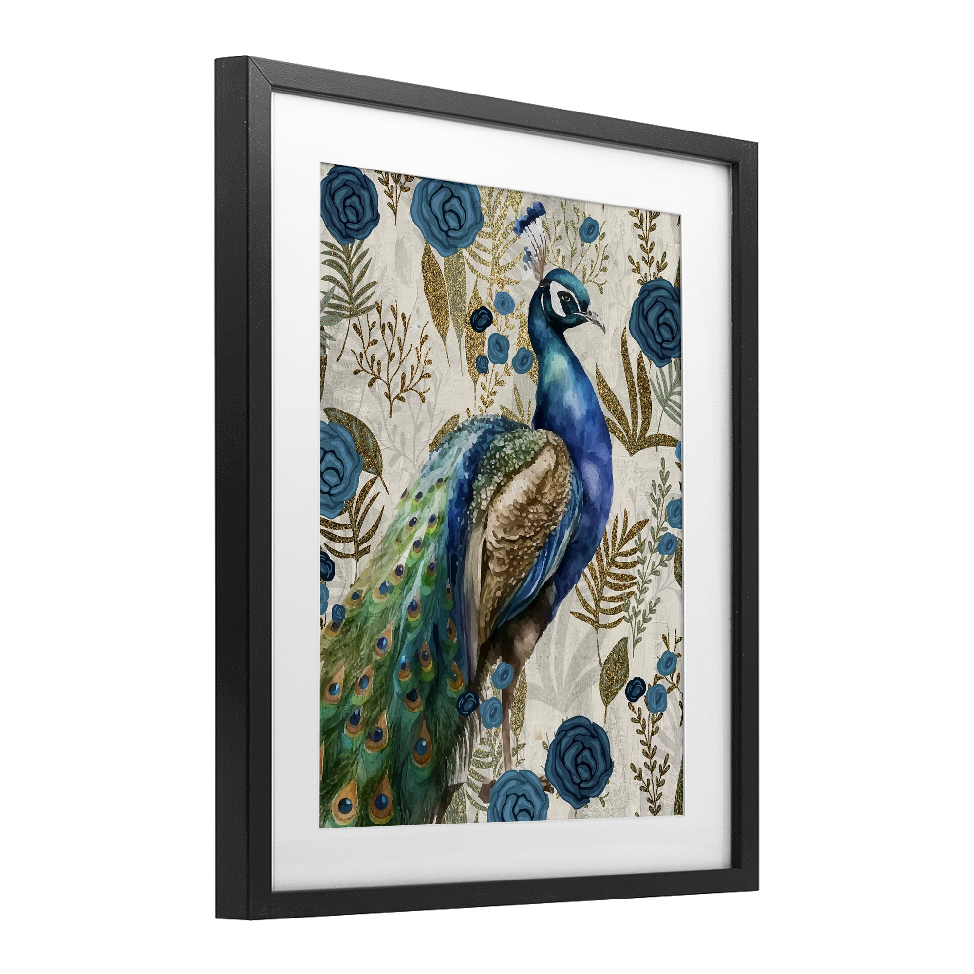Stupell Industries Peacock Pride Botanicals Black Framed Print Under Glass, design by Kim Allen