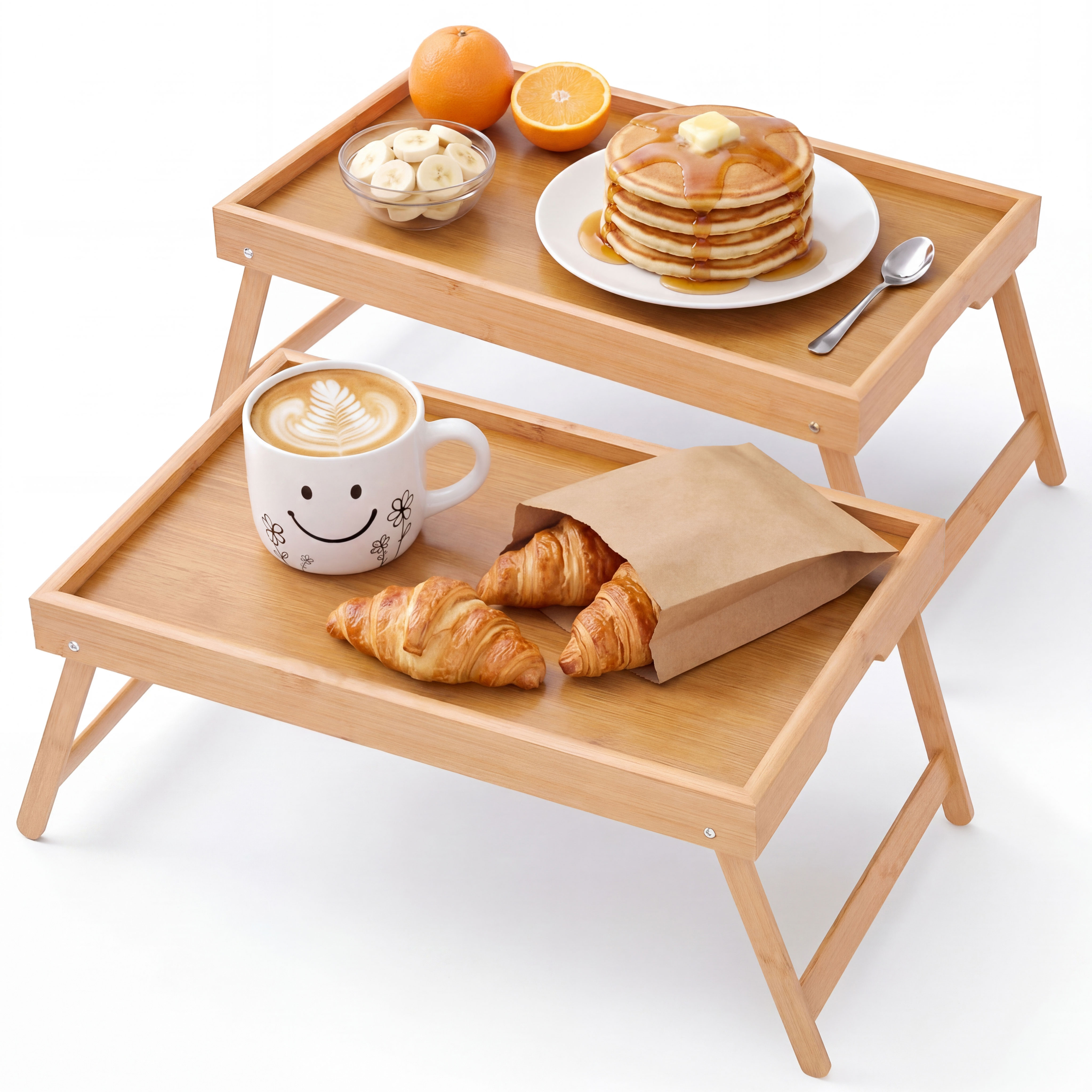 AMBLER 2-Pack Bed Tray Table with Folding Legs, Bamboo photo 1
