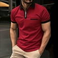 thumbnail image 2 of Men's Zipper Sports Casual Polo Shirt Short Sleeve Button Golf Shirt with Pockets Fashion Tops, 2 of 6