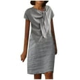 thumbnail image 2 of Robes pour Femmes 2024 Été Surdimensionné Nouveau Tempérament Élégant Col Rond Noué Manches Courtes Couleur Unie Coton Lin Robe 50 % de Réduction!, 2 of 6