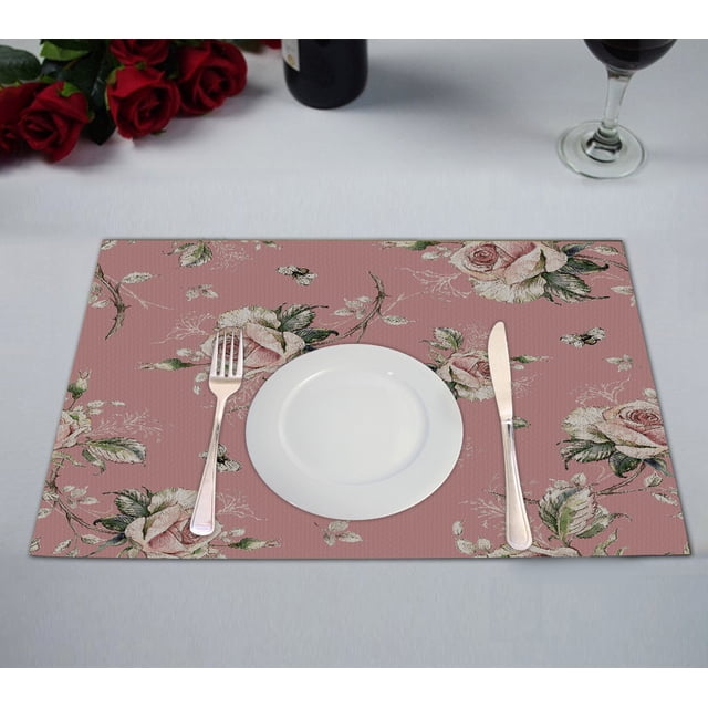 Mantel individual ABPHQTO estampado de rosas y abejorros 30x45 cm Juego de 2