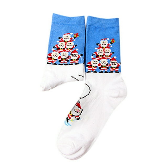 TIEVOSA Bas Mi-Mollet Imprimés de Noël Bas pour Femmes Chaussettes Festives (Bleu Ciel)