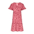 thumbnail image 4 of Robes Robe d'Été Mode d'Été Femmes en Vrac Robe Longue Manches Courtes Col Rond Swing Asymétrique Couches Plage Longue Robe Rouge, 4 of 6