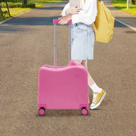 Kids Ride-On Suitcase 33.6qt Pink Children's Rideable Luggage with 132 lbs Capacity Travel Carry-On for Girls Boys