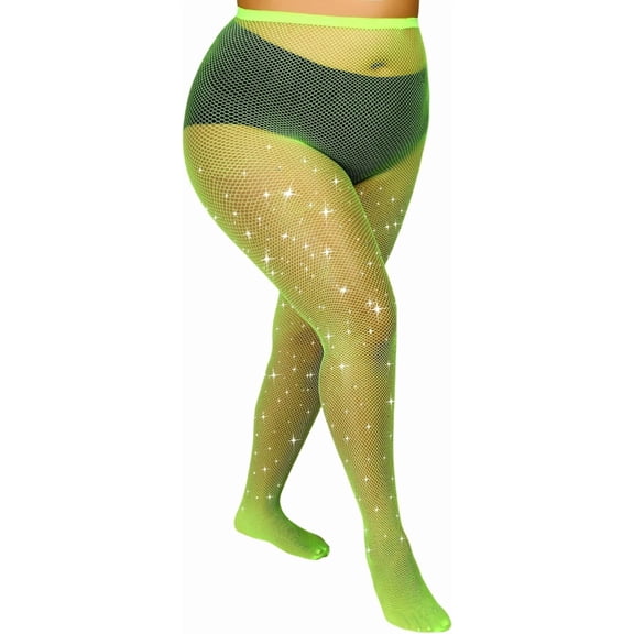 Fiykzur Women's Plus Size Sparkly Fishnet Tights – High Waist Glitter Mesh Stockings, Shiny Pantyhose for Parties, XXL-4XL