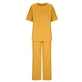 thumbnail image 5 of UAMVSH 2 Piece Cotton Linen Outfits for Women Plus Size Lightweight Vacation Work Sets Short Sleeve Tops and Pants Suit with Pockets(X-Large,Yellow), 5 of 5