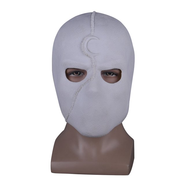 marvel moon knight máscara cosplay marc spector máscaras látex para adultos cabeza completa mascarada fiesta de halloween propblanco máscara de látex blanca de cabeza completa estilo Moon Knight, vista trasera centrada sobre un busto con costura superior visible; talla única apta para la mayoría de adultos y adecuada para cosplay o fiestas.