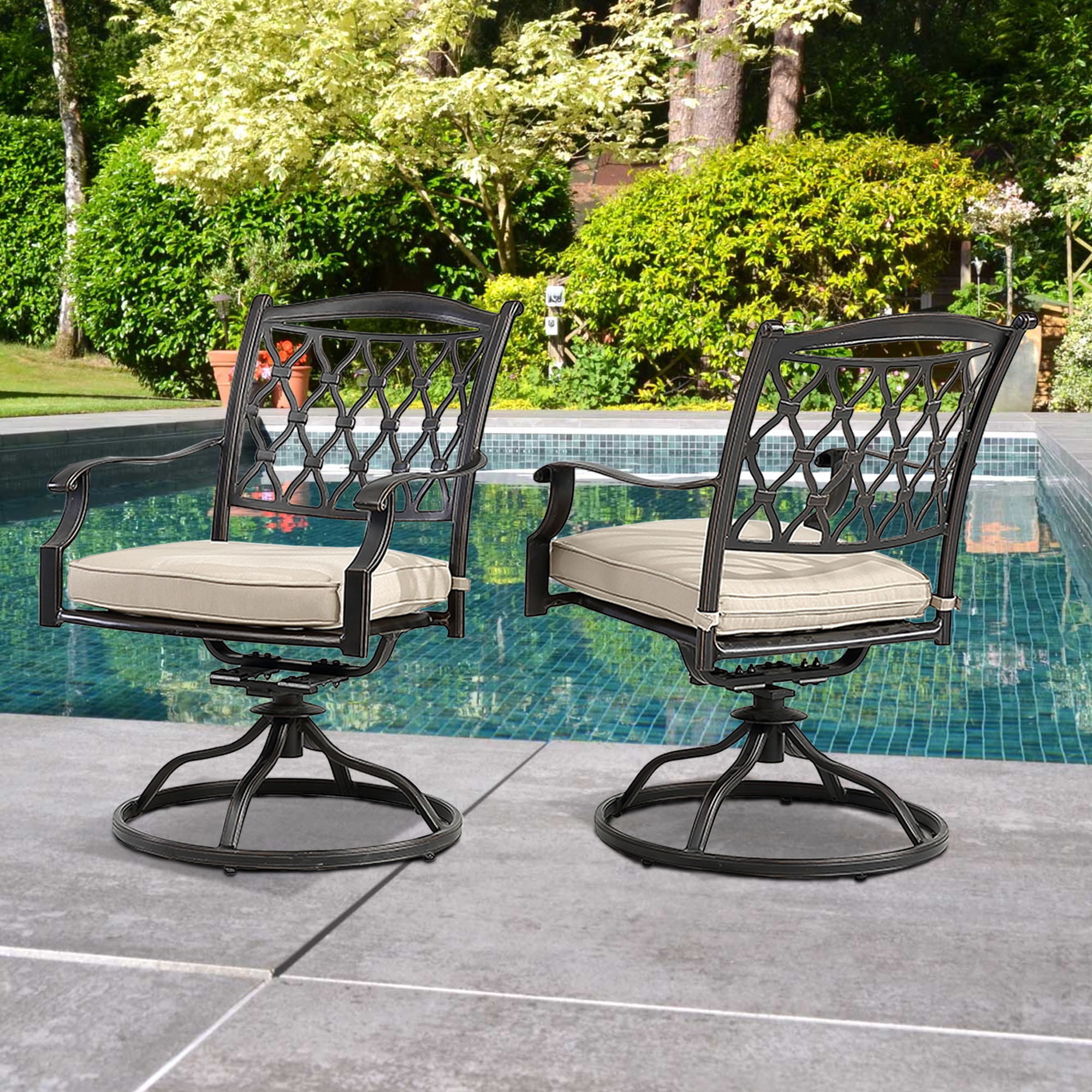Outdoor Swivel Bar Stools, Cast Aluminum Patio Pub Height Swivel Arms