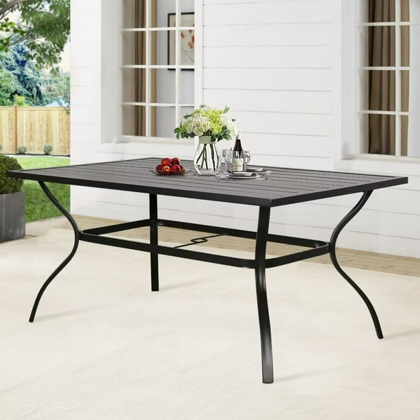Ulax Furniture Outdoor Patio Table Rectangular Metal Slatted Dining