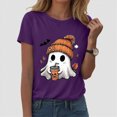 thumbnail image 2 of TOWED22 Fall Shirts for Women Cute Ghost with Coffee Pumpkin Graphic Casual Halloween Tee Autumn Thanksgiving Tops(Purple,XXL), 2 of 6
