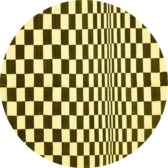 Ahgly Company Indoor Round Checkered Yellow Modern Area Rugs, 3' Round