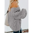 thumbnail image 4 of Women's Off Shoulder Long Sleeve V-Neck Ribbed Cable Pullover Sweaters Loose Fitting Jumper Tops, 4 of 6