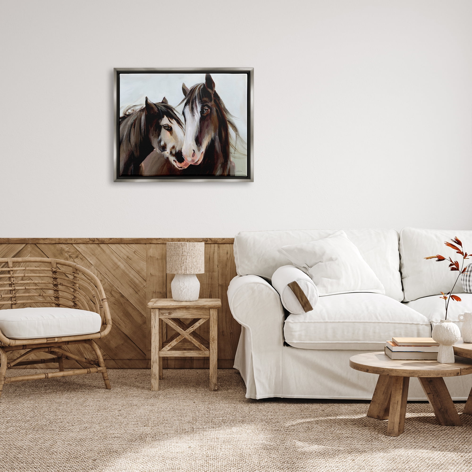 Stupell Industries Brown Horse Pair Portrait Animals & Insects Painting Gray Floater Framed Art Print Wall Art, 31 x 25