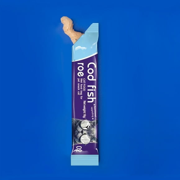 FYBTO Cat Wet Food Bag Low Salt High Protein Gaining Weight Meat Soup Cat Strips for Cats Kittens Cod, Fish Roe-090404