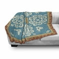thumbnail image 2 of Folk Soft Flannel Fleece Throw Blanket, Nordic Style Square Ornament with Snowflake Like Motif, Cozy Plush for Indoor and Outdoor Use, 70" x 90", Sea Blue Sand Brown, by Ambesonne, 2 of 5