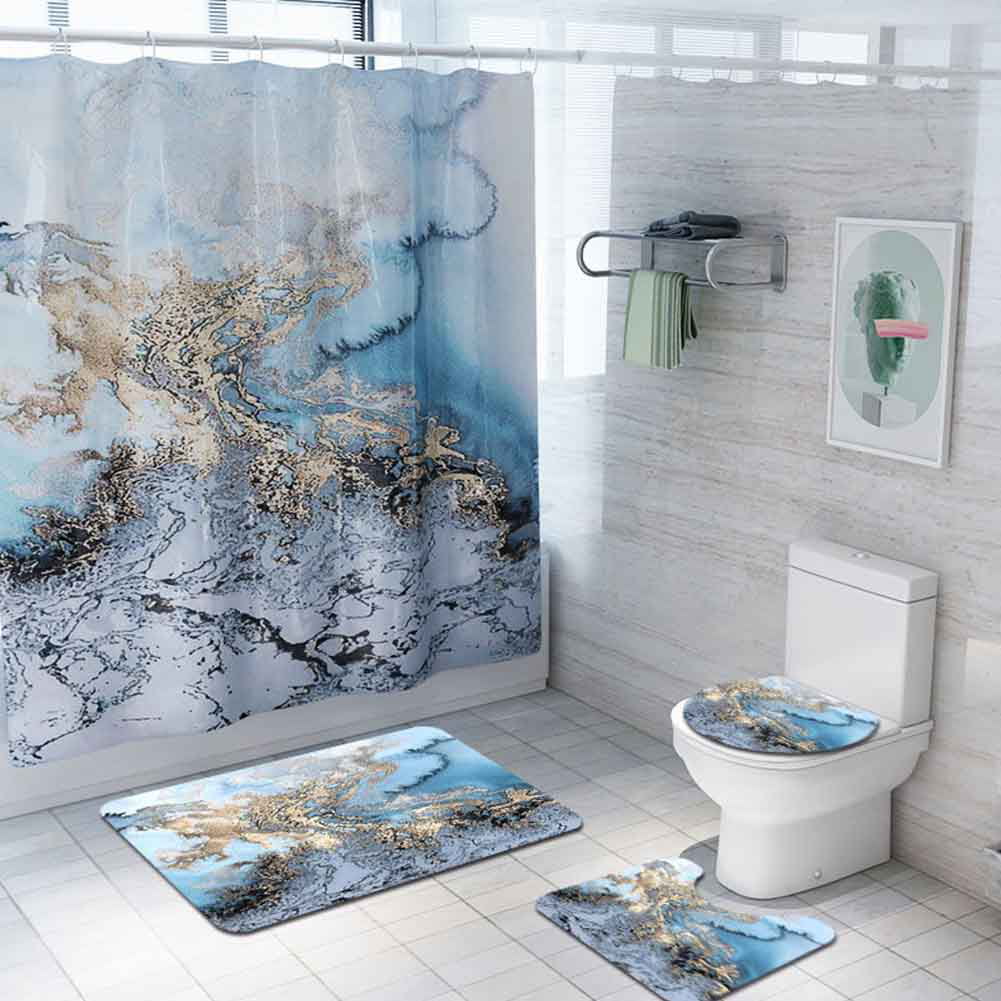 Details about   Marble Pattern Printed Shower Curtain Bathroom Anti-slip Carpet Rug Toilet Cover 