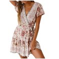 thumbnail image 1 of Vestido largo de manga corta con cuello en V profundo y abertura lateral de verano bohemio para mujer con cinturón Fridja nalpqowj28608, 1 of 9