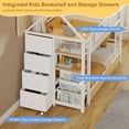 thumbnail image 5 of Twin Bunk Bed with 6 Storage Drawers and Globe String Lights, House Shaped Metal Bunk Bed Twin Over Twin with Charging Stations&Montessori Bookshelf&Open Shelf&Ladder and Guardrail, White, 5 of 10